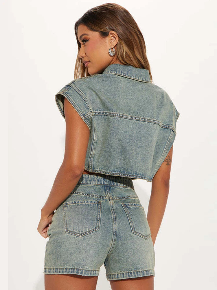 Women's Chic Patchwork Two-Piece Outfit – Sleeveless Top & Cropped Jacket Set