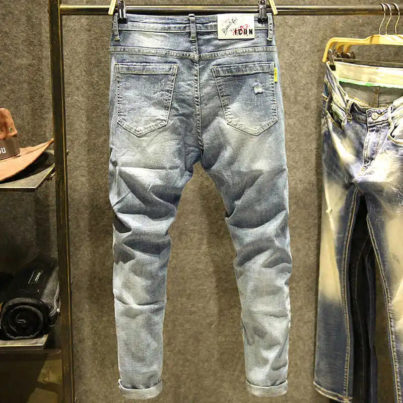 Men's Casual Slim Denim Pencil Spring Autumn Skinny Ripped Classic Jeans Cowboy Pants for Men