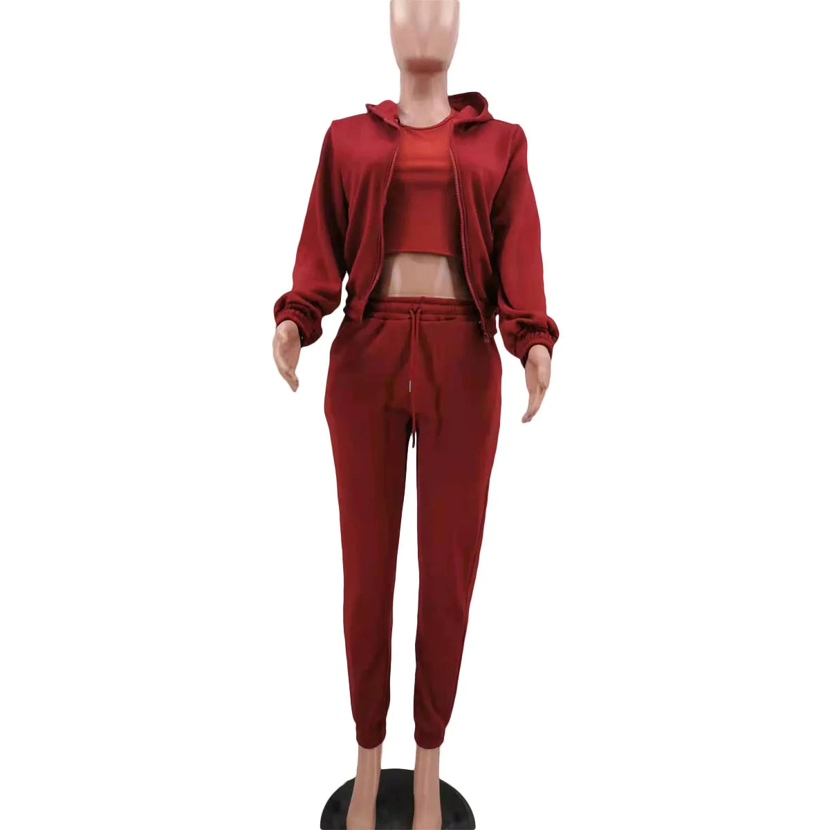 Women’s Premium 3-Piece Fleece-Lined Tracksuit Set – Hoodie, Tank Top & Sweatpants