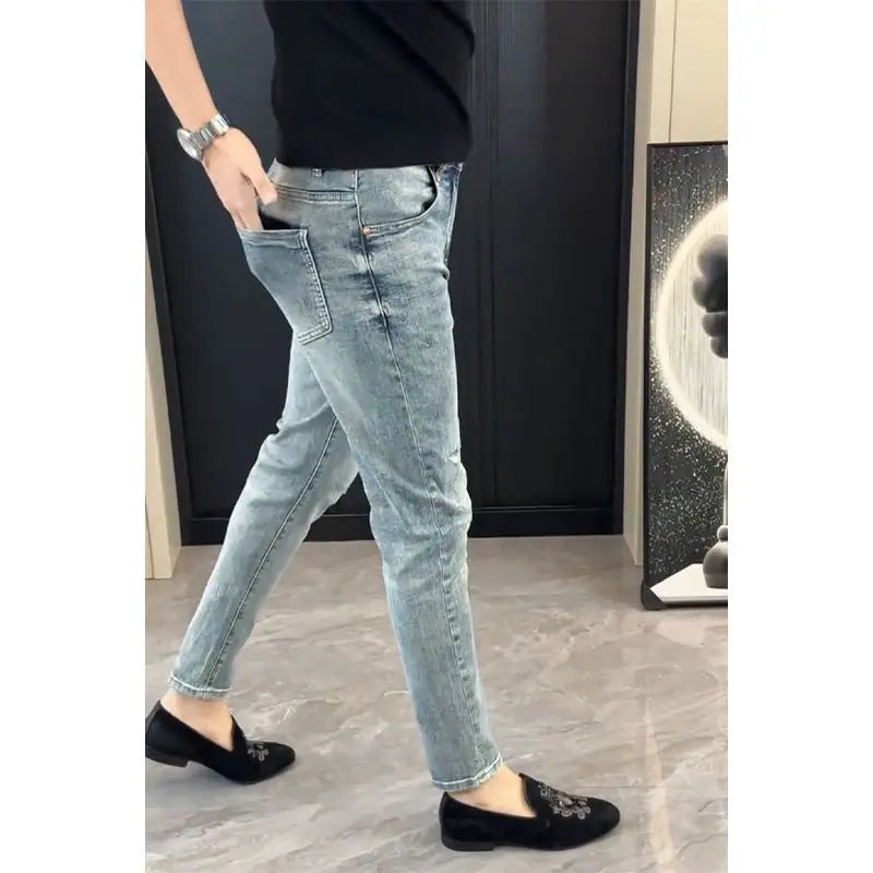 Summer New Slim-fit Men's Jeans Thin Brand Embroidery