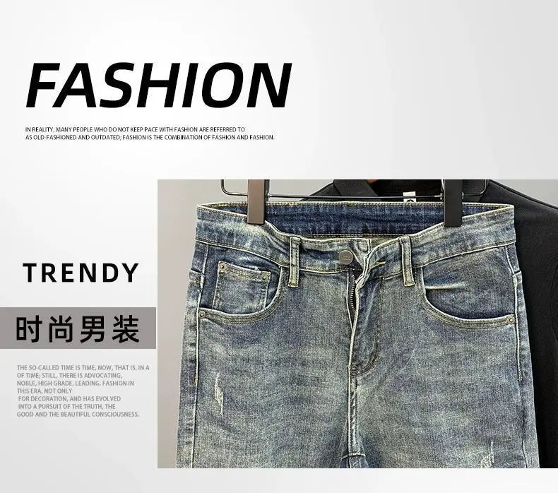 Casual Denim Slim Jeans Stretch Luxury Knee Cut Boyfriend Jeans