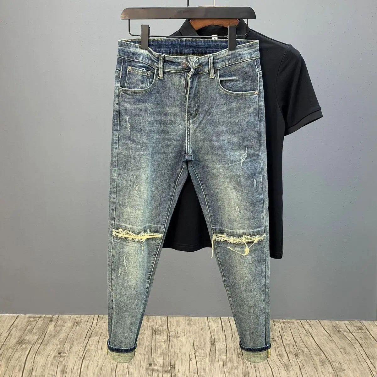 Casual Denim Slim Jeans Stretch Luxury Knee Cut Boyfriend Jeans