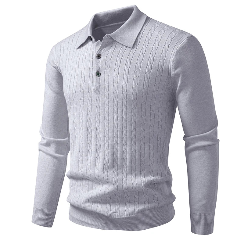 Polo Sweater V Neck Long Sleeve Knit Button