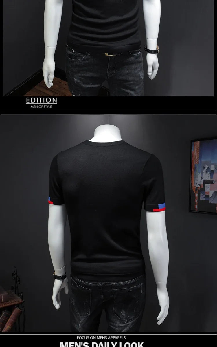 Men's Premium Bee Embroidered Short Sleeve T-Shirt – Soft Knit Casual Top