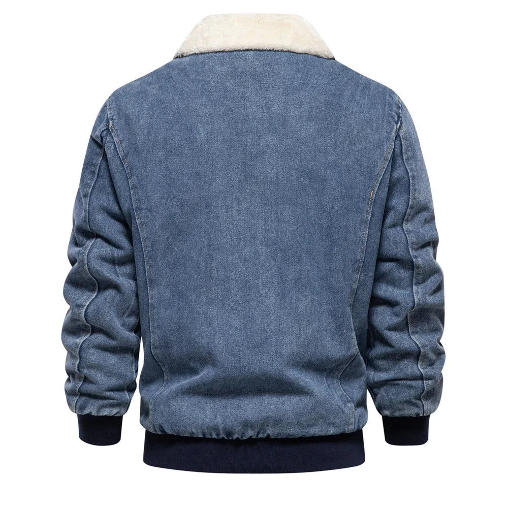 Men's Premium Fur Collar Denim Jacket – Warm Fleece-Lined Winter Coat