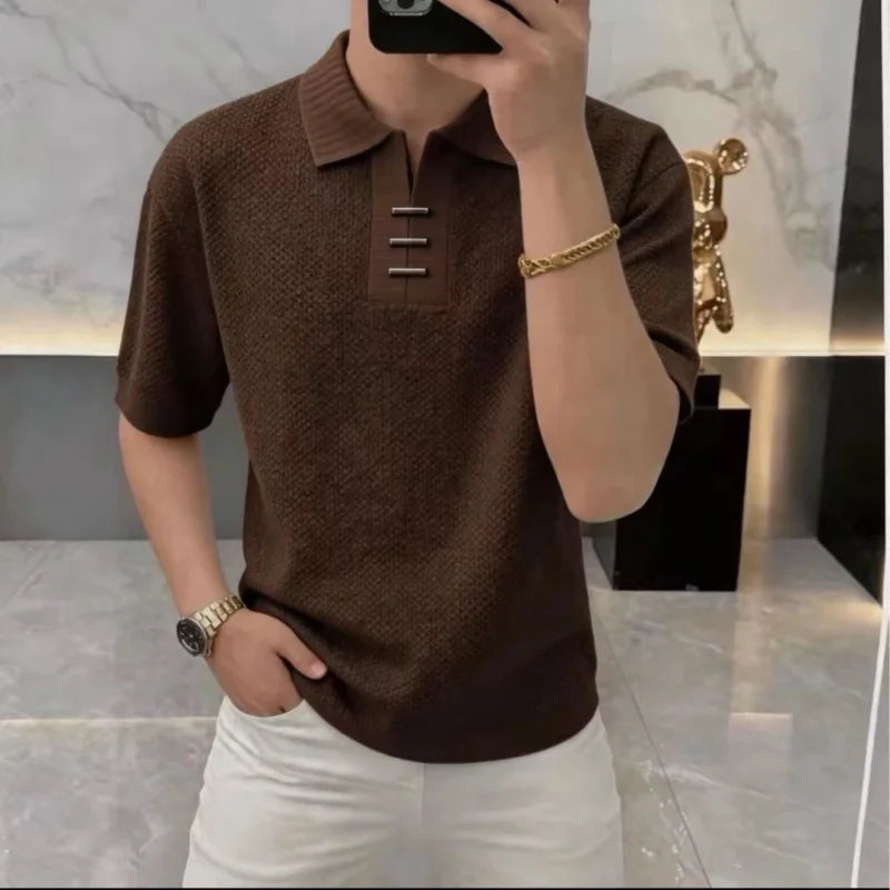 High Quality Summer Polo Shirt for Men Solid Color Short Sleeved Casual Business T-shirt