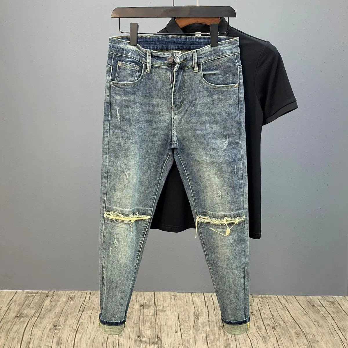 Casual Denim Slim Jeans Stretch Luxury Knee Cut Boyfriend Jeans