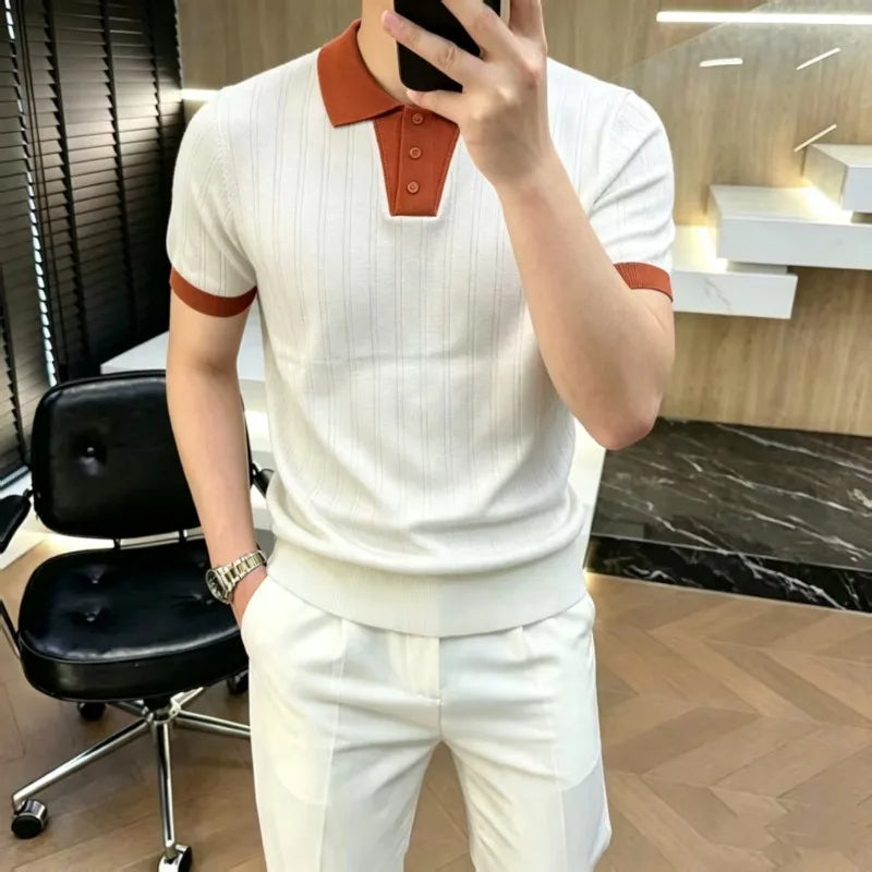 Luxury Knitted Polo Shirt Men's Short Sleeve Casual Social T-shirt