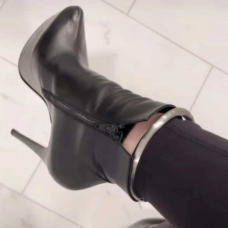 Black Zipper Mid Calf matte Boots Thin High Heel Pointed Toe Fashion Sexy Cool 2025 Winter Big Size Woman Shoes Zapatillas Mujer