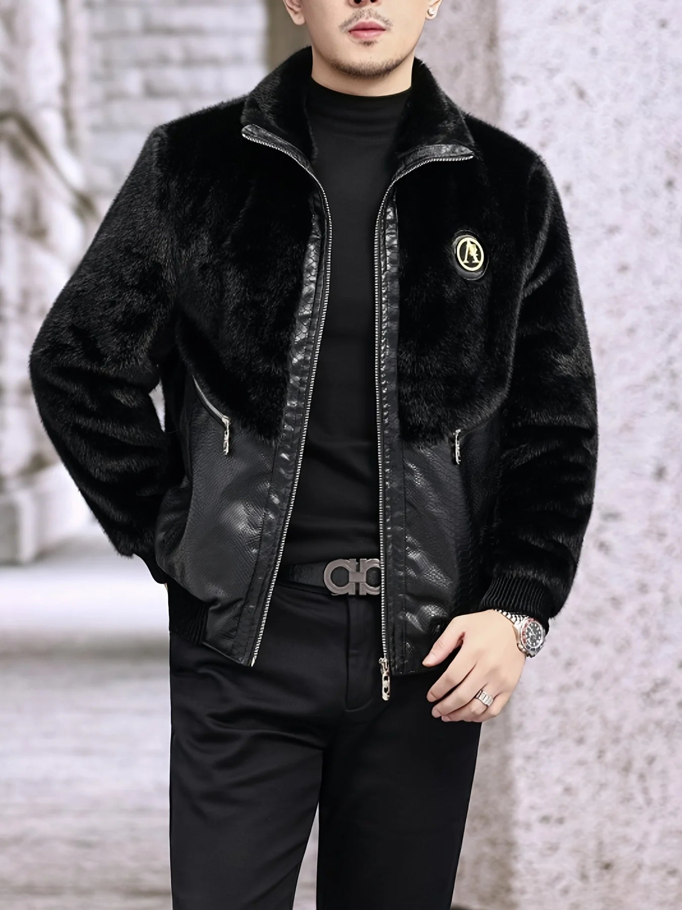 Men’s Winter Faux Fur-Lined Jacket
