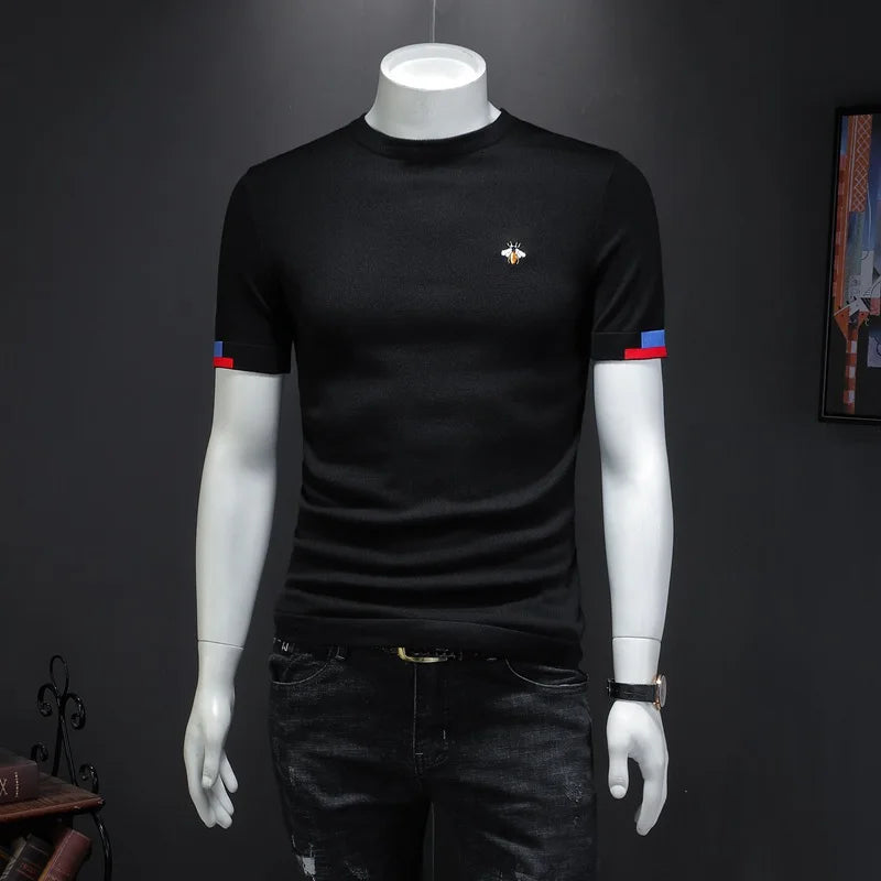 Men's Premium Bee Embroidered Short Sleeve T-Shirt – Soft Knit Casual Top