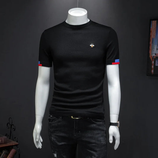 Men's Premium Bee Embroidered Short Sleeve T-Shirt – Soft Knit Casual Top