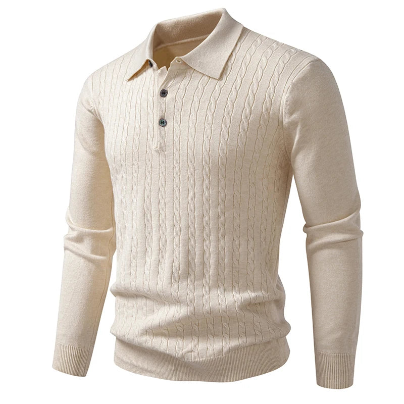 Polo Sweater V Neck Long Sleeve Knit Button