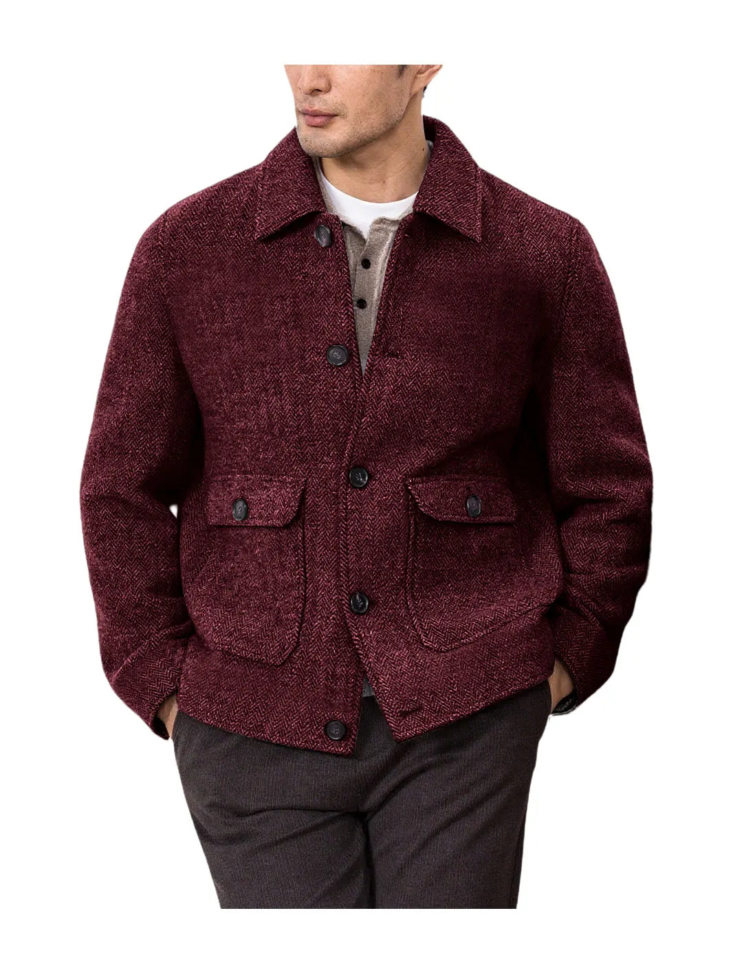 Men Vintage Button Jacket Casual Outerwear For Daily Commute