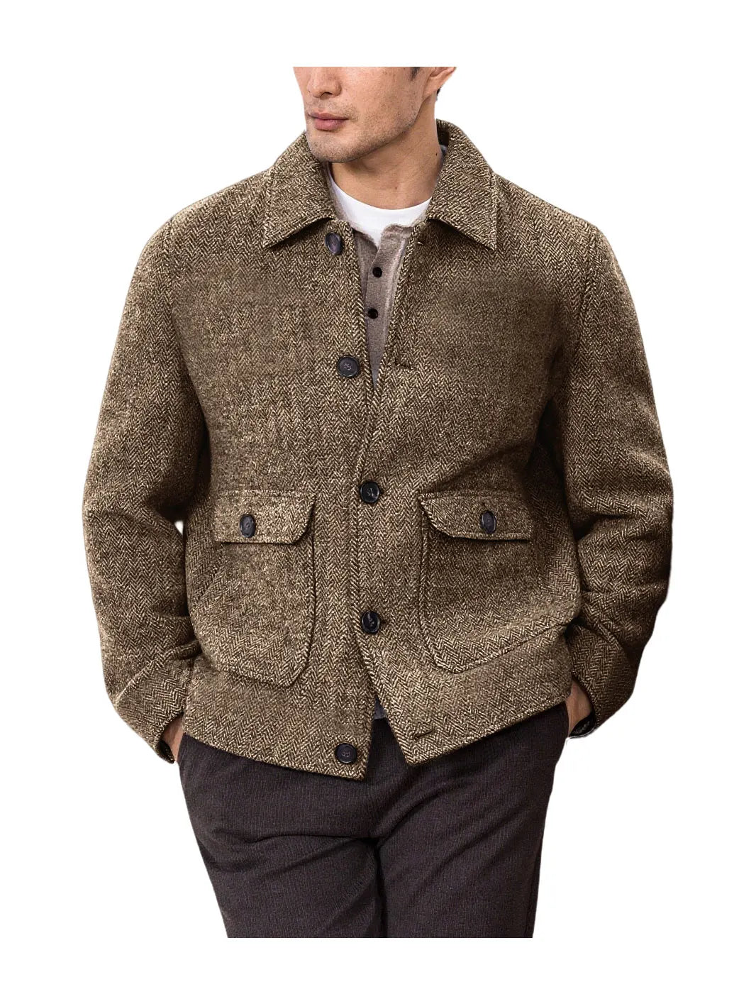 Men Vintage Button Jacket Casual Outerwear For Daily Commute