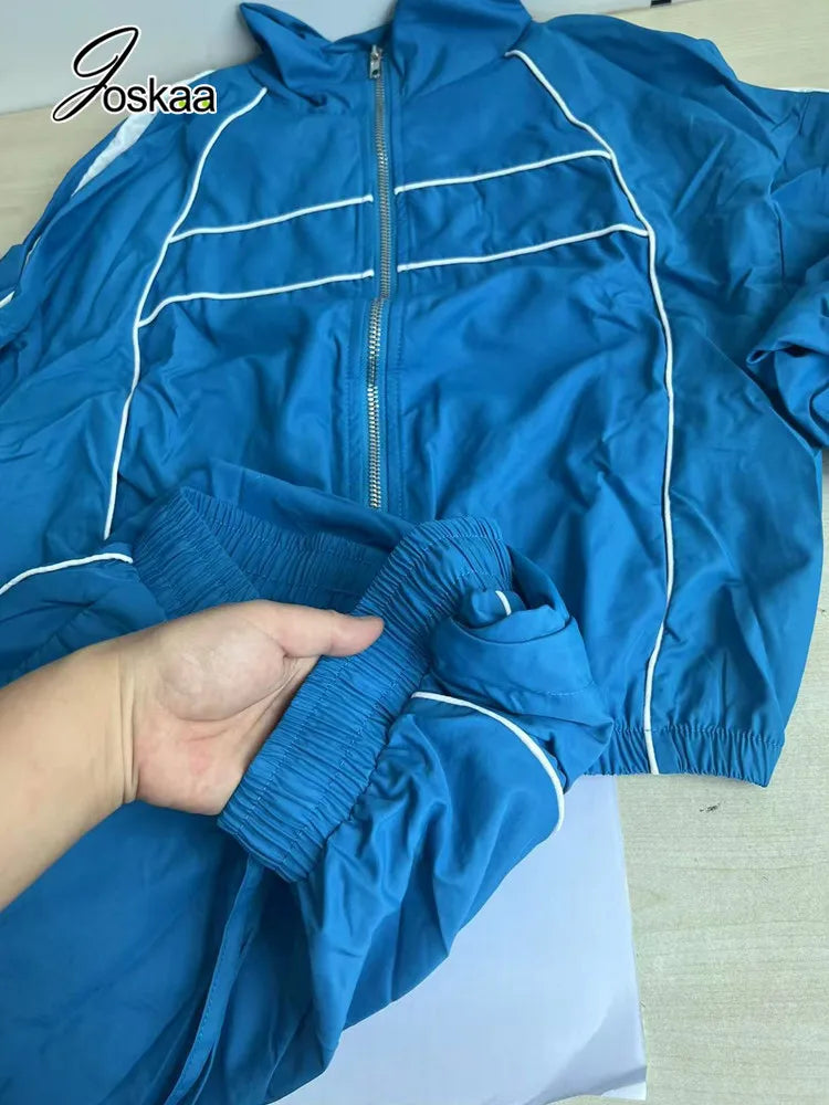 2 Piece Set For Women Casual Full Sleeve Zip Crop Long Sleeve Jacket + Drawstring Shorts Matching Tracksuits