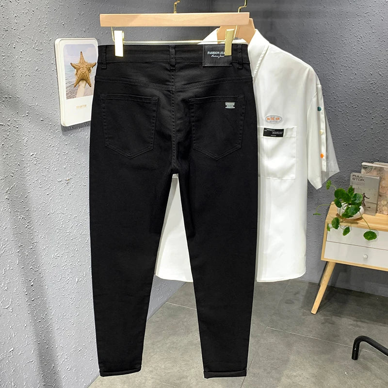 Men's White Black Jeans Straight Slim fit
