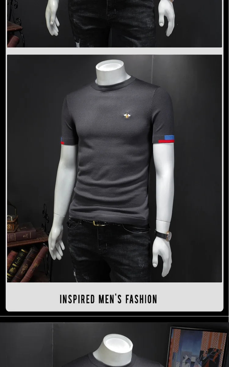 Men's Premium Bee Embroidered Short Sleeve T-Shirt – Soft Knit Casual Top