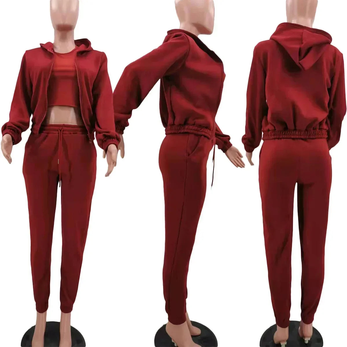 Women’s Premium 3-Piece Fleece-Lined Tracksuit Set – Hoodie, Tank Top & Sweatpants