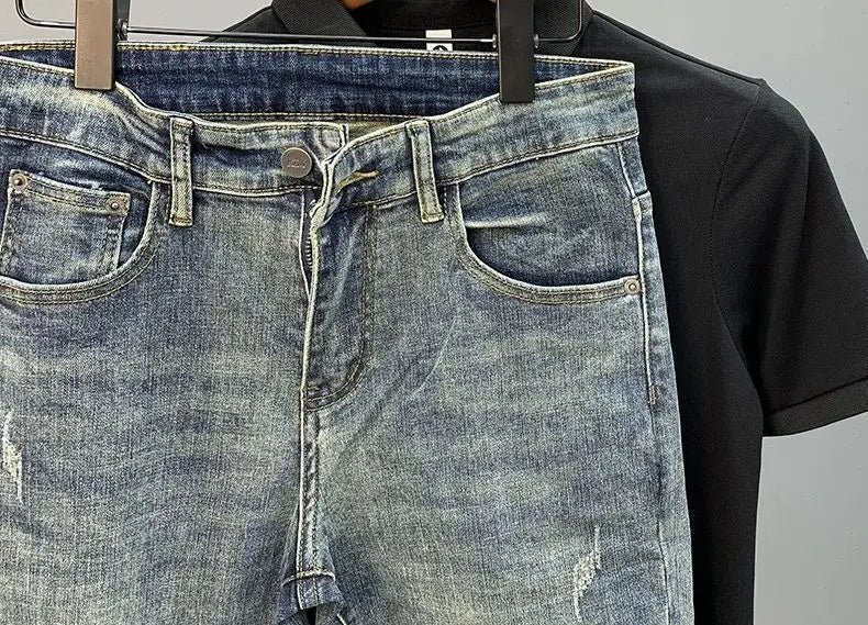 Casual Denim Slim Jeans Stretch Luxury Knee Cut Boyfriend Jeans