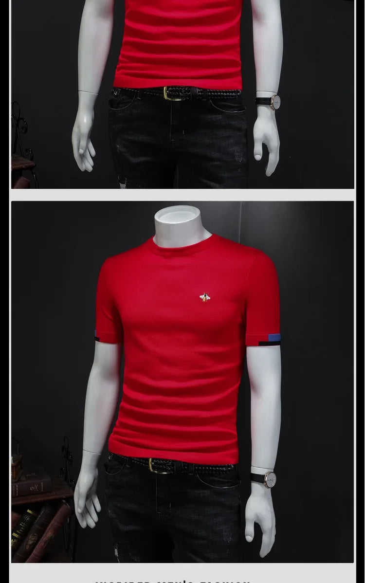 Men's Premium Bee Embroidered Short Sleeve T-Shirt – Soft Knit Casual Top