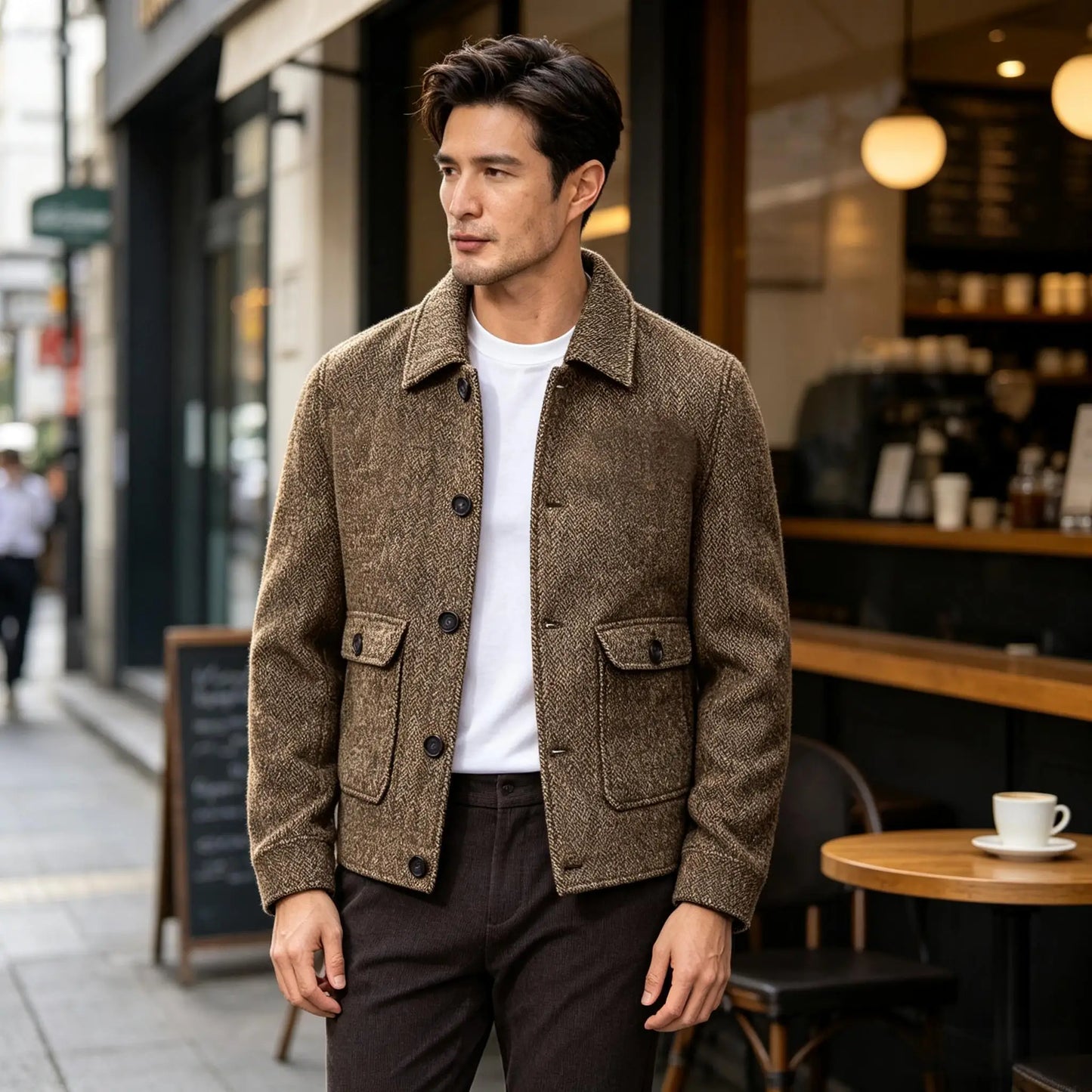 Men Vintage Button Jacket Casual Outerwear For Daily Commute