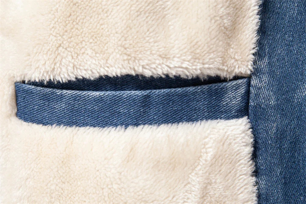 Men's Premium Fur Collar Denim Jacket – Warm Fleece-Lined Winter Coat