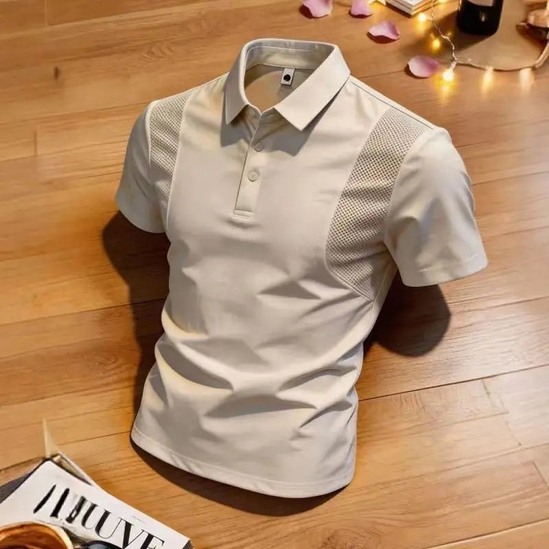 Mirror Atelier Men's Premium Striped Polo Shirt – Breathable Lightweight Short Sleeve Smart Casual Business Top