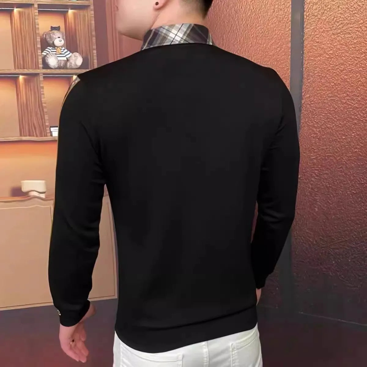 Men’s Casual Patchwork Sweatshirt – Turn-Down Collar Pullover Top 2025