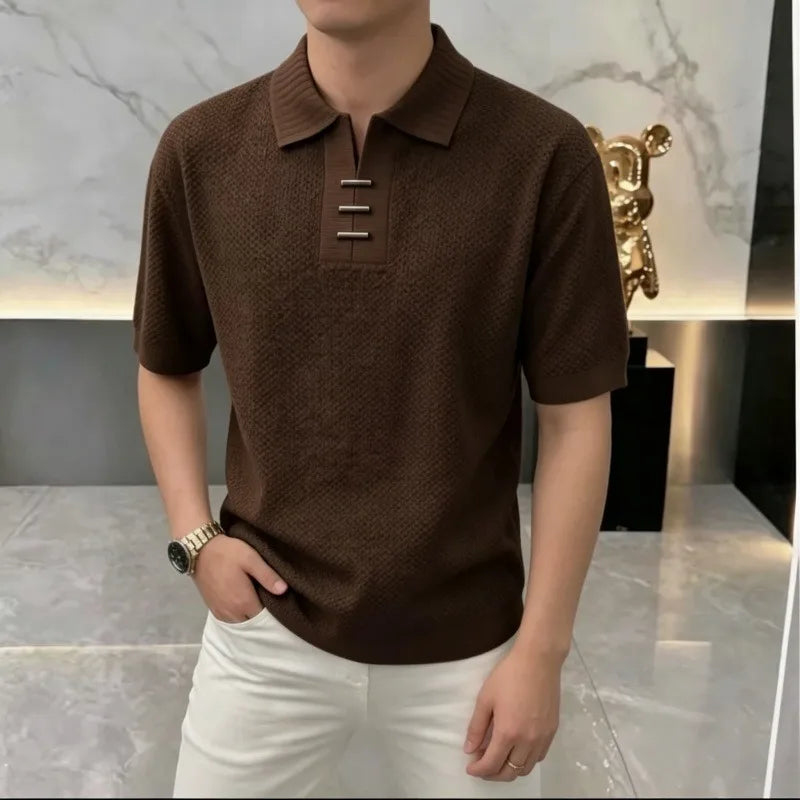 High Quality Summer Polo Shirt for Men Solid Color Short Sleeved Casual Business T-shirt