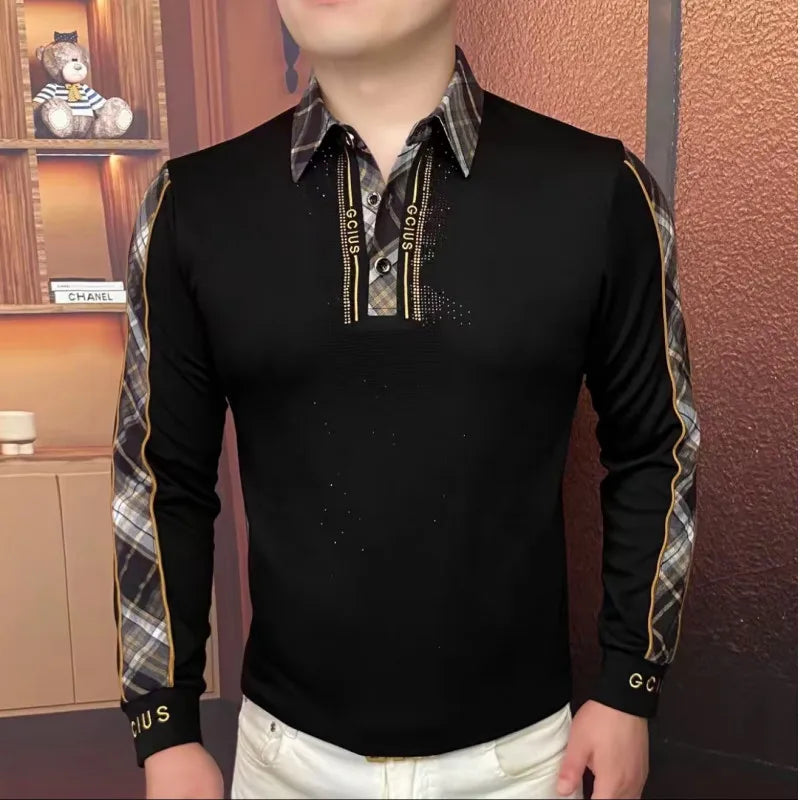 Men’s Casual Patchwork Sweatshirt – Turn-Down Collar Pullover Top 2025