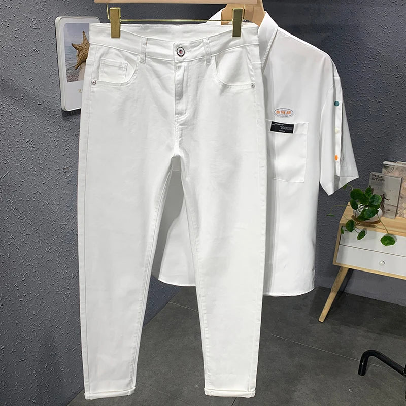 Men's White Black Jeans Straight Slim fit