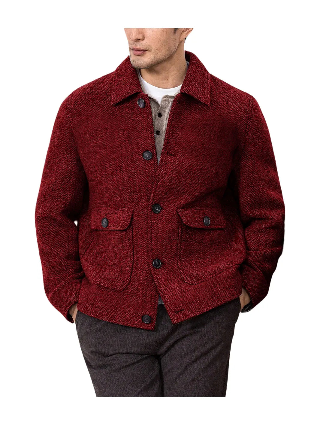 Men Vintage Button Jacket Casual Outerwear For Daily Commute