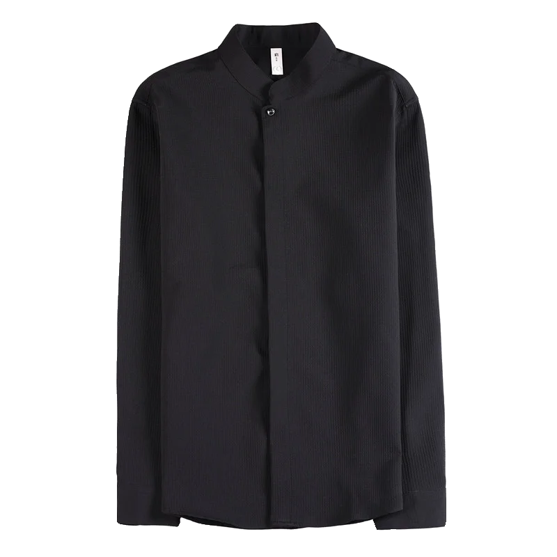 Men’s Luxury Stand Collar Shirt – Slim Fit Hidden Button Long Sleeve Business Casual Shirt