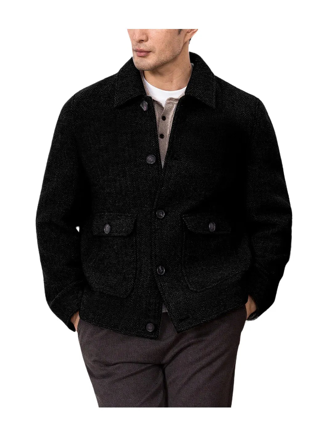 Men Vintage Button Jacket Casual Outerwear For Daily Commute
