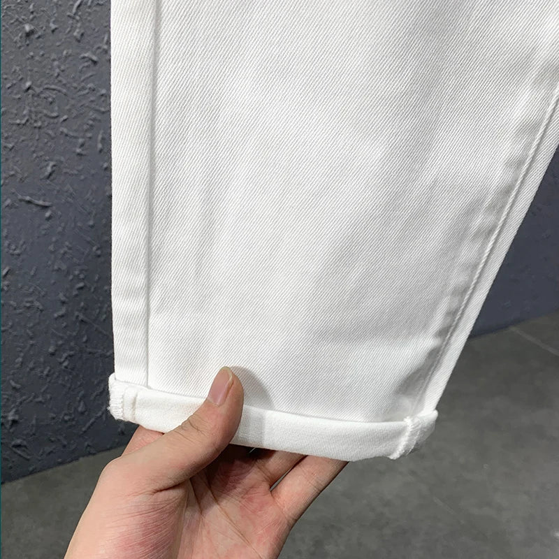 Men's White Black Jeans Straight Slim fit