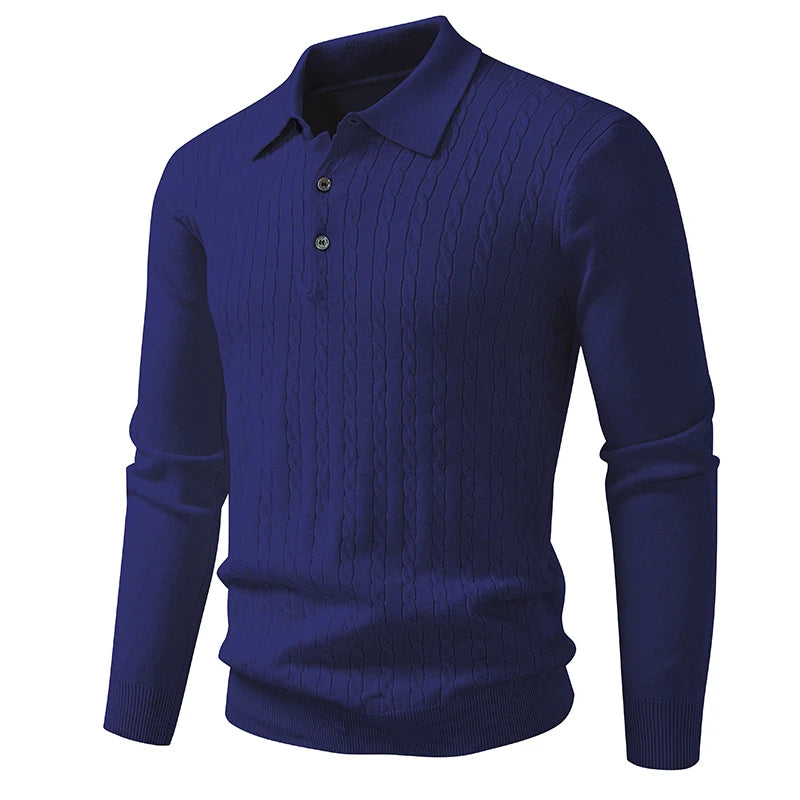Polo Sweater V Neck Long Sleeve Knit Button