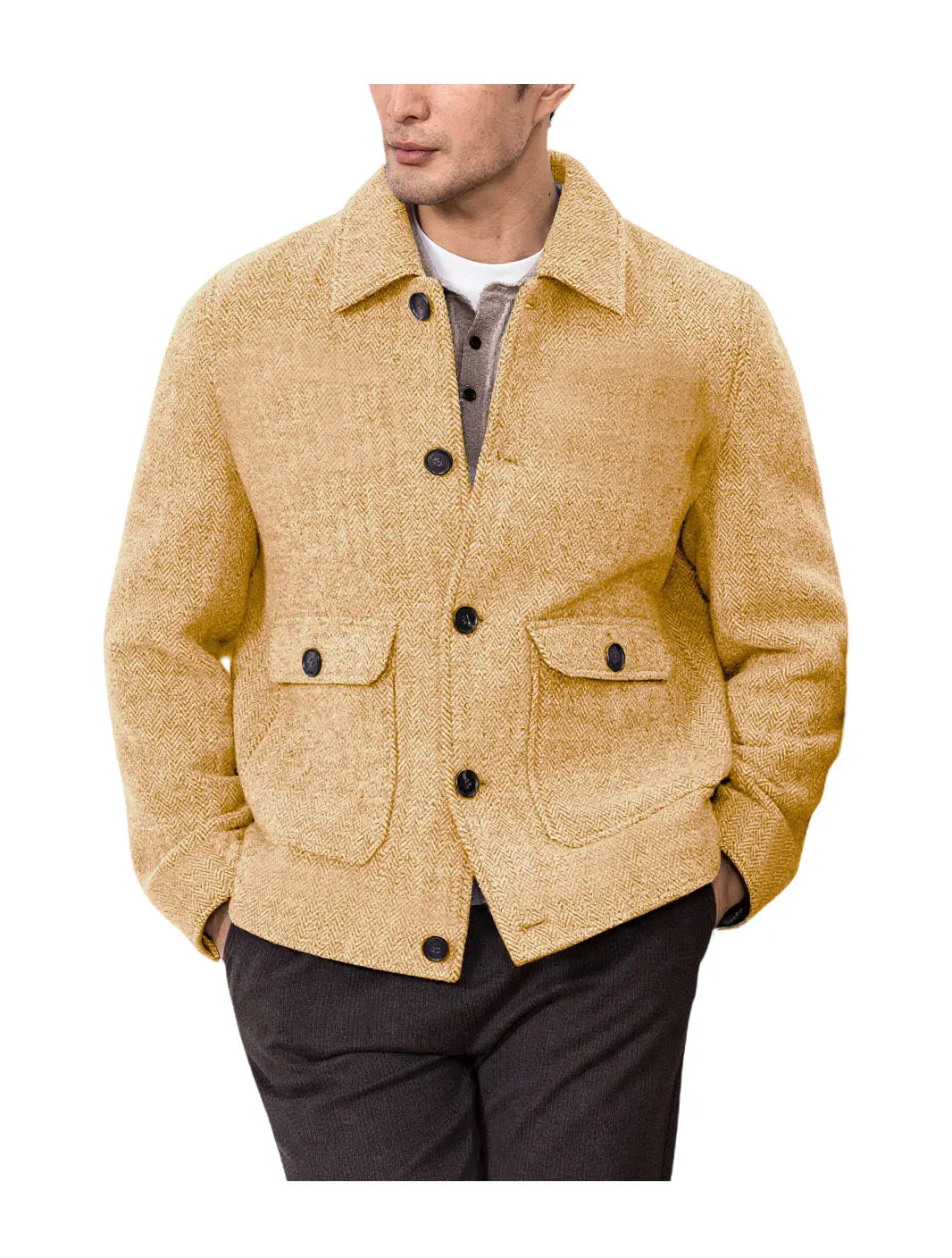 Men Vintage Button Jacket Casual Outerwear For Daily Commute