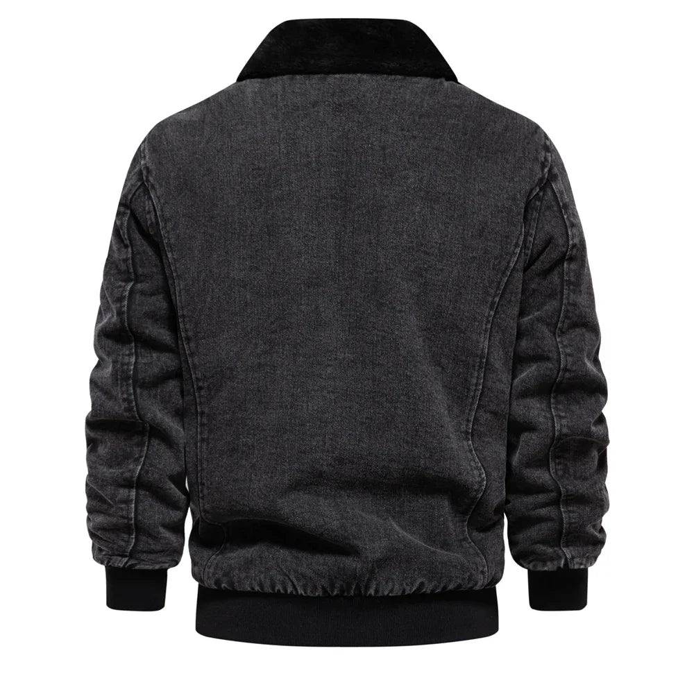 Men's Premium Fur Collar Denim Jacket – Warm Fleece-Lined Winter Coat